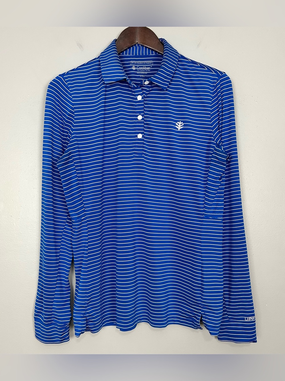Coolibar Erodym Long Sleeve Polo Shirt Women’s Size M Lightweight UPF 50 Stripe